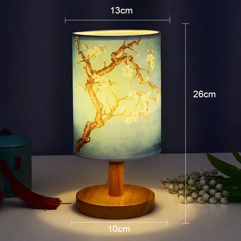 LED Table Lamps Decoration Plum Blossom Desk Dimmable EU Plug Night Light Chinese Style Fabric Simple Bedroom Bedside Lights