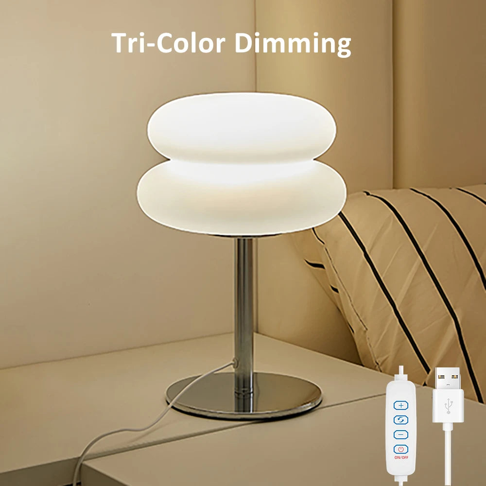 Lamp bedside table plastic lampshade LED lamps mushroom table lamp USB Plug 9-level brightness dimming ambient light(Not glass