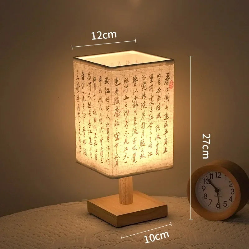 LED Decoration Table Lamps Simple Chinese Style Dimmable Plug Night Light Fabric Lampshade Square Bedroom Bedside Desk Lights