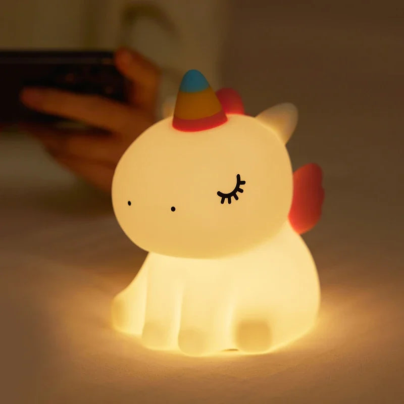 unicorn Cute Silicone LED Night Light For Kids children USB Rechargeable Cartoon Animal bedroom decor Touch Night Lamp for gifts