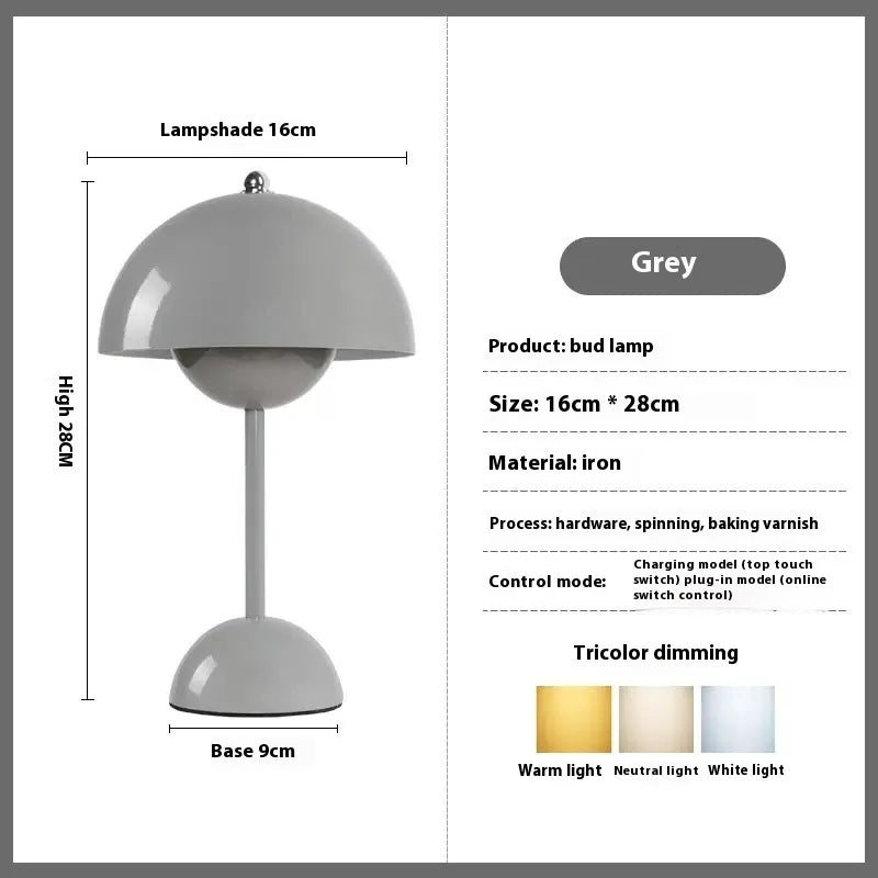LED Mushroom Flower Bud Lamp – Touch Charging Nordic Decorative Lamp for Bedroom, Study & Bedside