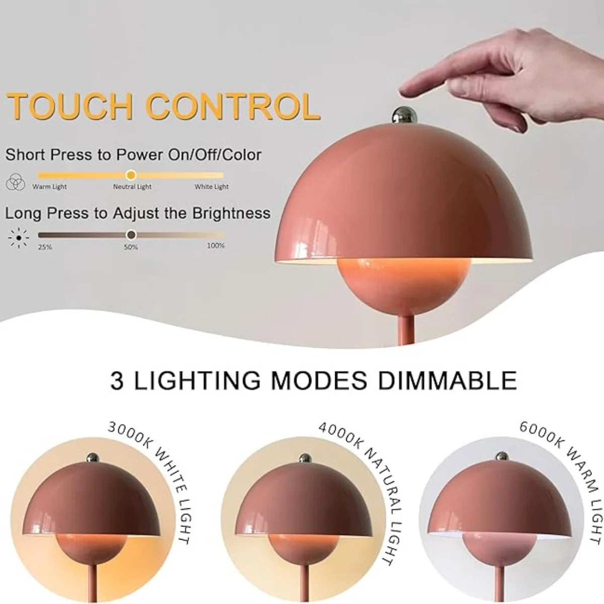 USB rechargeable LED flower bud light touch switch desk lamp, three color high-quality metal bedside lamp, living room, bedroom