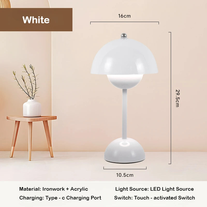 LED Mushroom Flower Bud Lamp – Touch Charging Nordic Decorative Lamp for Bedroom, Study & Bedside