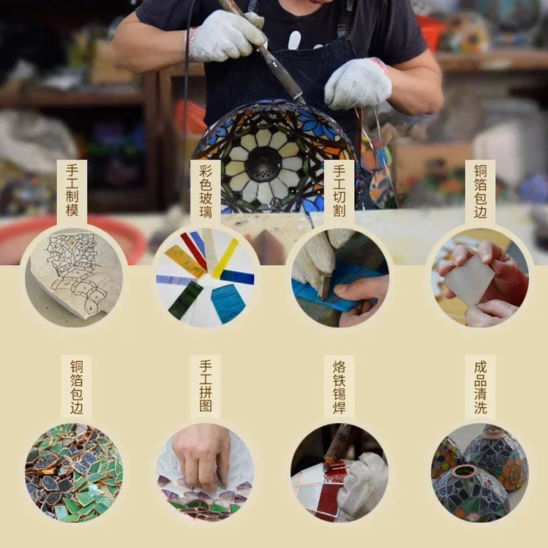 Tiffany Rose Table Lamp Handmade Stained Glass Lighting Fixtures Bedroom Bedside Standing Desk Light Home Luminaria Decor LED