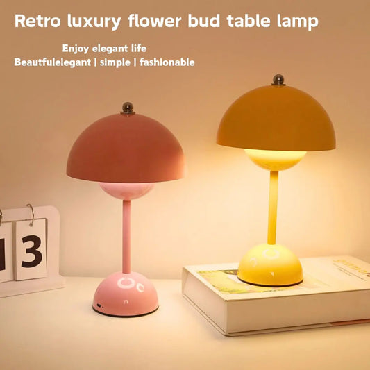 USB rechargeable LED flower bud light touch switch desk lamp, three color high-quality metal bedside lamp, living room, bedroom