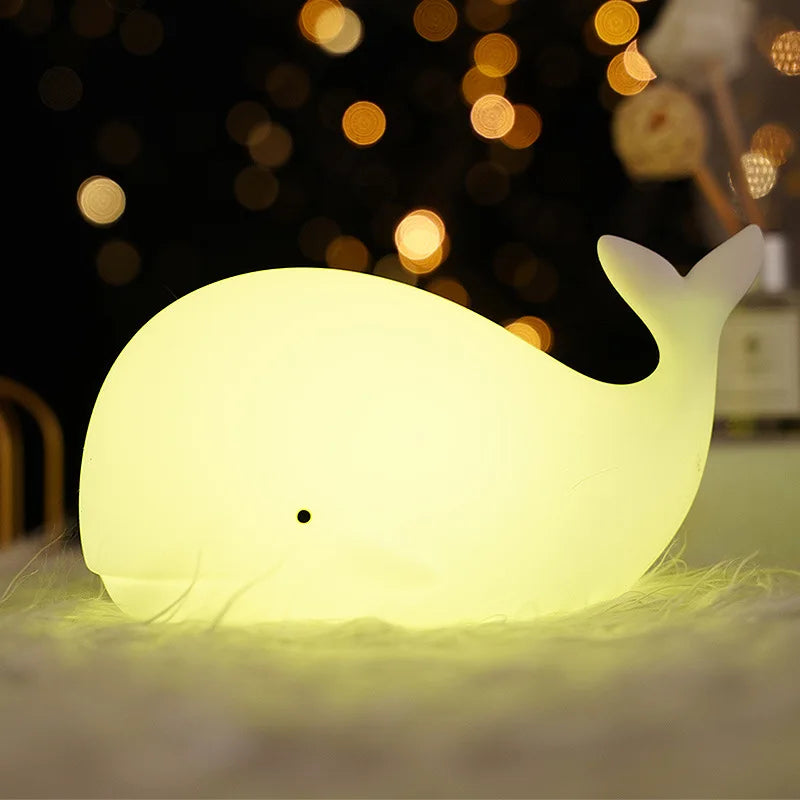 Soft Silicone Cartoon Whale Night Light For Children Room Decor USB Rechargeable Kids Bedroom Sleep Lamp Dropshipping
