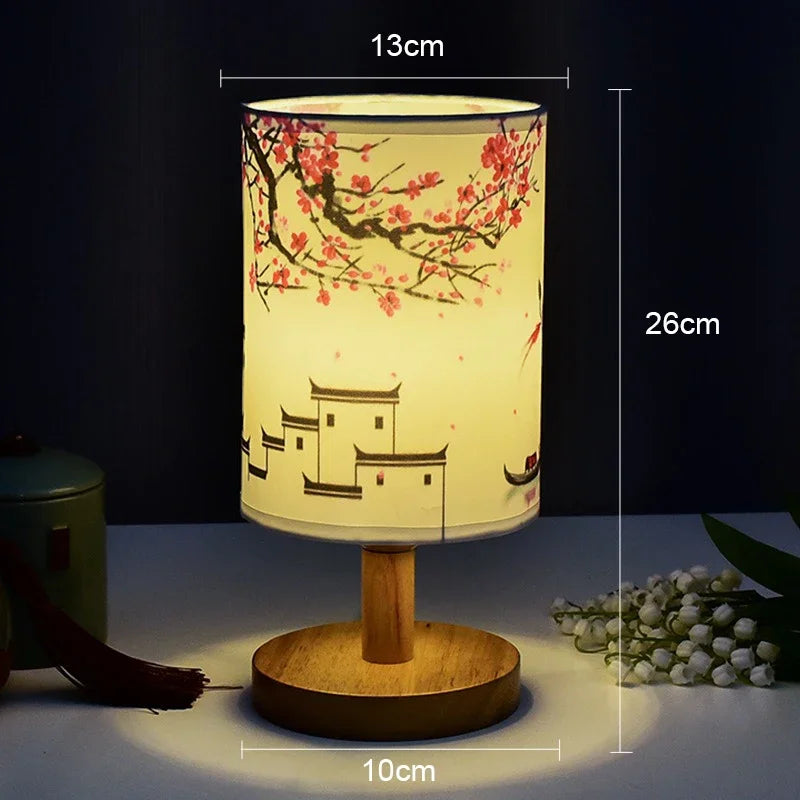 LED Table Lamps Decoration Plum Blossom Desk Dimmable EU Plug Night Light Chinese Style Fabric Simple  Bedroom Bedside Lights