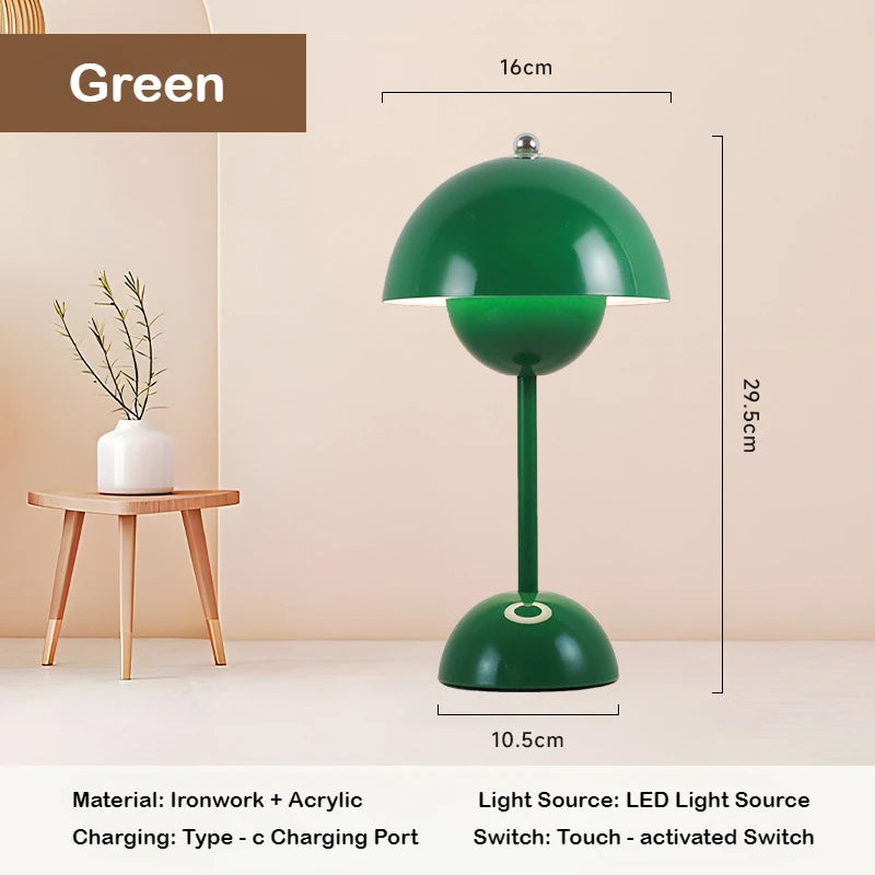 LED Mushroom Flower Bud Lamp – Touch Charging Nordic Decorative Lamp for Bedroom, Study & Bedside