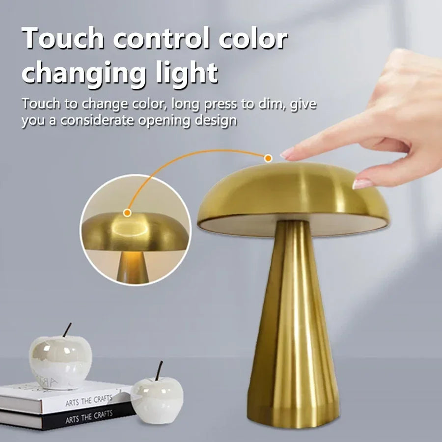 Retro LED Night Light Mushroom Touch Sensor Desk Lamp Rechargeable Reading Lights For Bedroom Restaurant Bar Decor Lighting