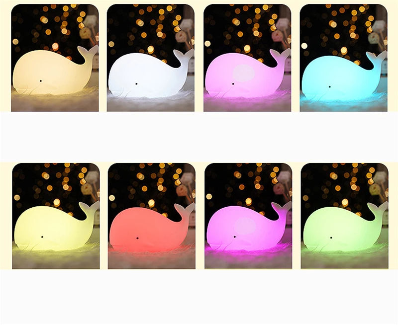 Soft Silicone Cartoon Whale Night Light For Children Room Decor USB Rechargeable Kids Bedroom Sleep Lamp Dropshipping
