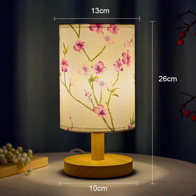 LED Table Lamps Decoration Plum Blossom Desk Dimmable EU Plug Night Light Chinese Style Fabric Simple  Bedroom Bedside Lights