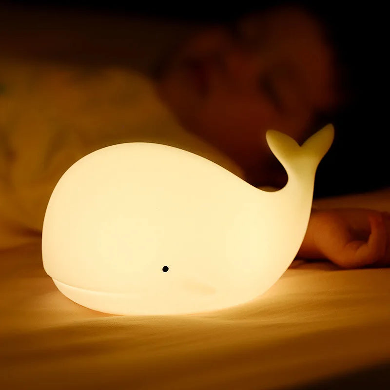 Soft Silicone Cartoon Whale Night Light For Children Room Decor USB Rechargeable Kids Bedroom Sleep Lamp Dropshipping