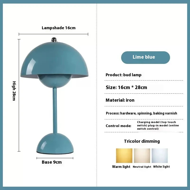 LED Mushroom Flower Bud Lamp – Touch Charging Nordic Decorative Lamp for Bedroom, Study & Bedside